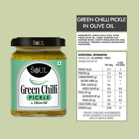 Green Chilli Pickle in Olive Oil