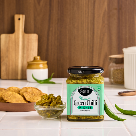 Green Chilli Pickle in Olive Oil