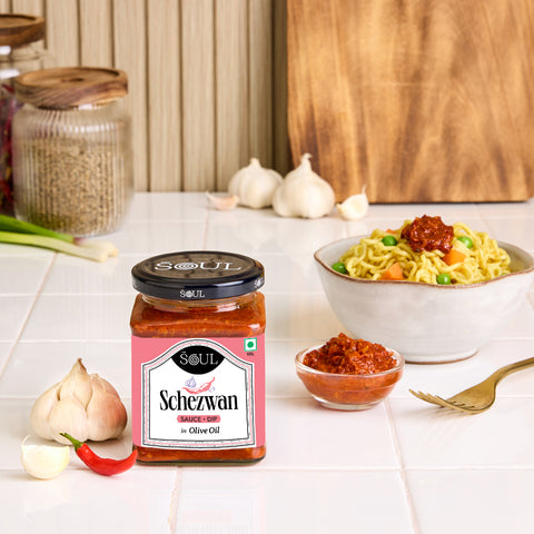 Schezwan Sauce.Dip in Olive Oil