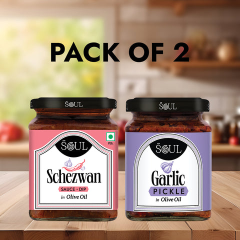 Spicy Fusion Combo (Schezwan Chutney + Garlic Pickle) (Pack of 2)