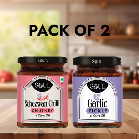 Spicy Fusion Combo (Schezwan Chutney + Garlic Pickle) (Pack of 2)