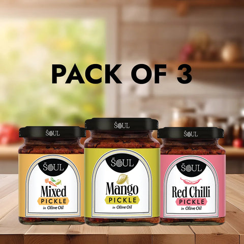 Spicy & Tangy Pickle Mix Combo (Mango Pickle + Mixed Pickle + Red Chilli Pickle) (Pack of 3)