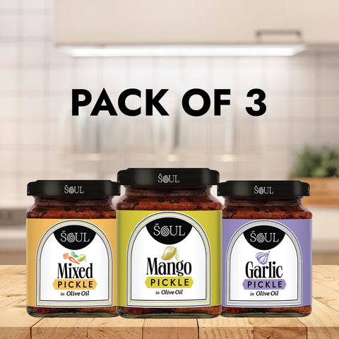 Garlic Pickle, Mango Pickle & Mixed Pickle (Pack of 3)