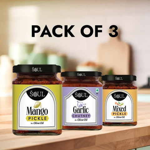 The Perfect Combo (Mango Pickle + Mixed Pickle + Garlic Chutney)(Pack of 3)
