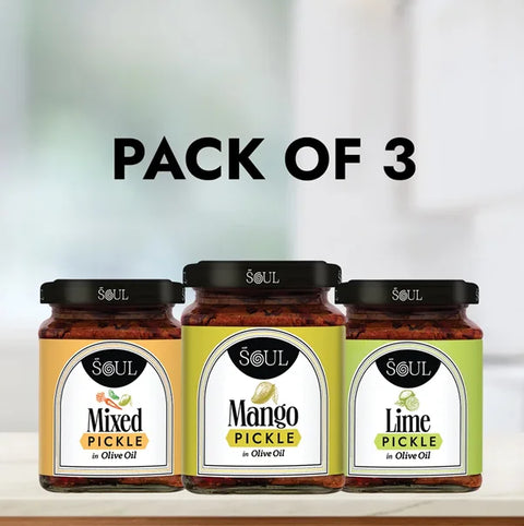 Khatta Chatpata Achari Combo (Mango Pickle + Mixed Pickle + Lime Pickle) (Pack of 3)