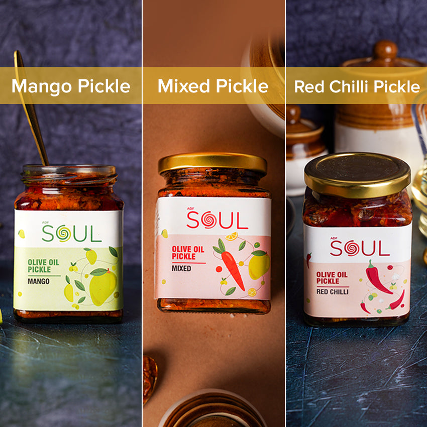 Spicy & Tangy Pickle Mix Combo (Mango Pickle + Mixed Pickle + Red Chilli Pickle) (Pack of 3)