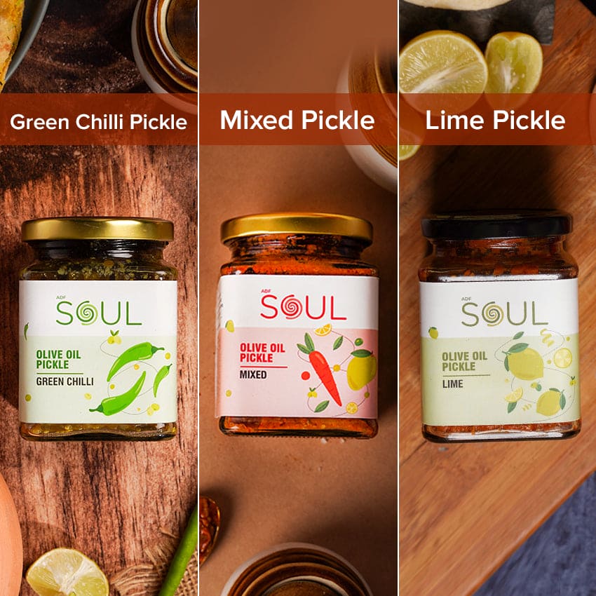 Mixed Pickle, Green Chilli Pickle & Lime Pickle (Pack of 3)