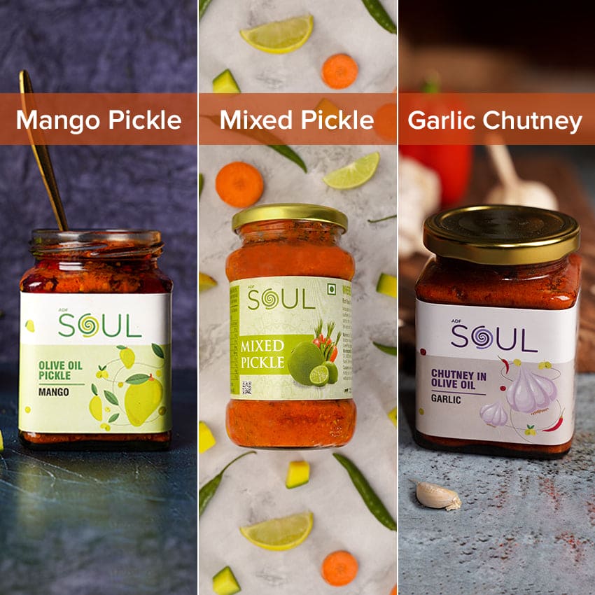 The Perfect Combo (Mango Pickle + Mixed Pickle + Garlic Chutney)(Pack of 3)