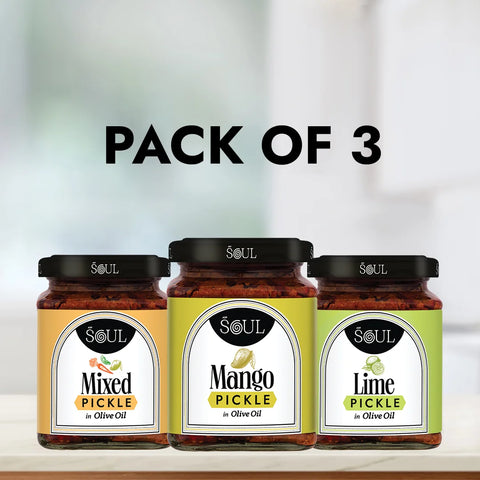 Khatta Chatpata Achari Combo (Mango Pickle + Mixed Pickle + Lime Pickle) (Pack of 3)