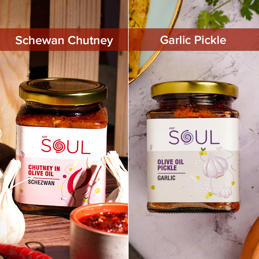 Spicy Fusion Combo (Schezwan Chutney + Garlic Pickle) (Pack of 2)